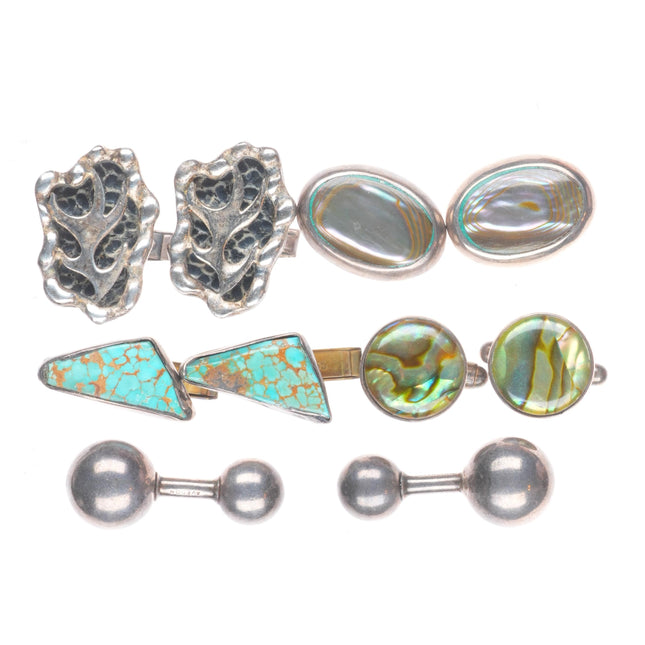 Vintage Navajo turquoise/Modernist sterling silver cufflink collection/lot