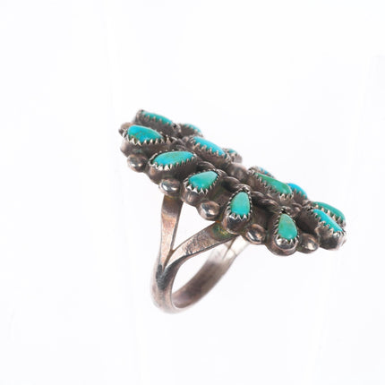 sz7 vintage Zuni sterling silver petit point turquoise cluster ring