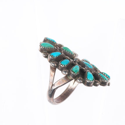 sz7 vintage Zuni sterling silver petit point turquoise cluster ring
