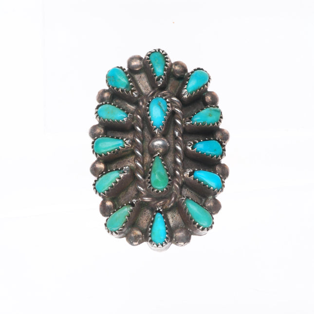 sz7 vintage Zuni sterling silver petit point turquoise cluster ring