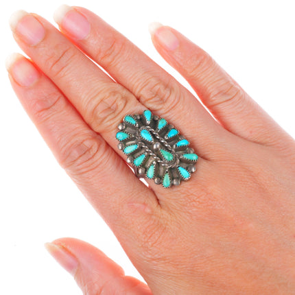 sz7 vintage Zuni sterling silver petit point turquoise cluster ring