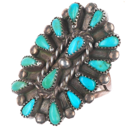 sz7 vintage Zuni sterling silver petit point turquoise cluster ring