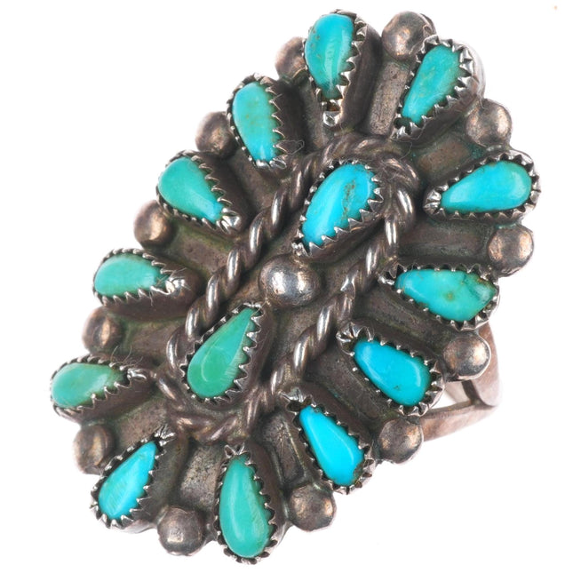 sz7 vintage Zuni sterling silver petit point turquoise cluster ring