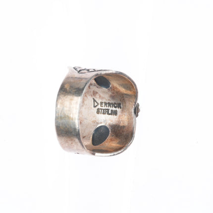 sz7.5 Derrick Gordon Navajo sterling silver deep stamped concho ring w/turquoise