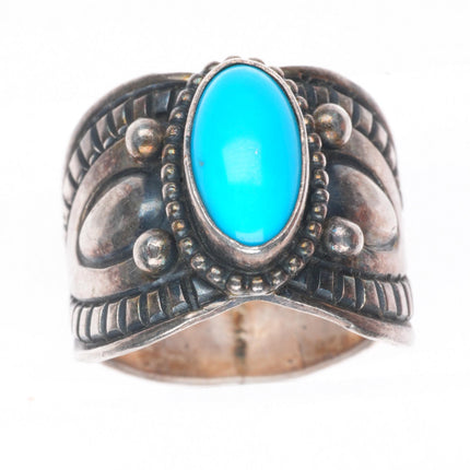 sz7.5 Derrick Gordon Navajo sterling silver deep stamped concho ring w/turquoise