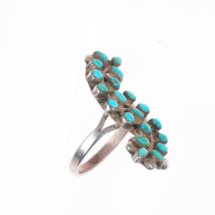 sz8 vintage Zuni sterling silver snake eye turquoise cluster ring