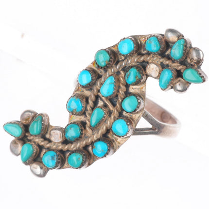 sz8 vintage Zuni sterling silver snake eye turquoise cluster ring