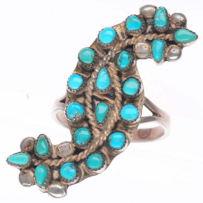 sz8 vintage Zuni sterling silver snake eye turquoise cluster ring