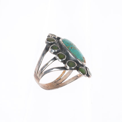 sz6 1920s Antique Navajo Ingot Silver Cerrillos turquoise satellite cluster ring