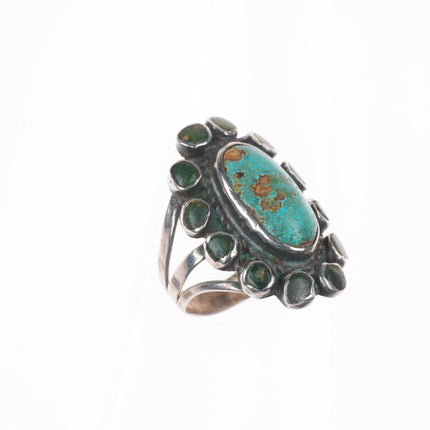 sz6 1920s Antique Navajo Ingot Silver Cerrillos turquoise satellite cluster ring