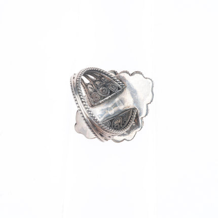 sz4 vintage sterling silver poison ring filigree with green stone