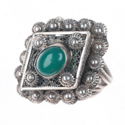 sz4 vintage sterling silver poison ring filigree with green stone