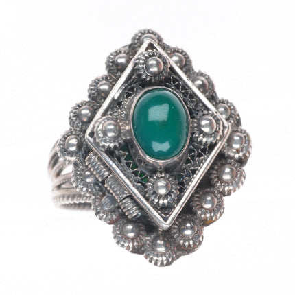 sz4 vintage sterling silver poison ring filigree with green stone
