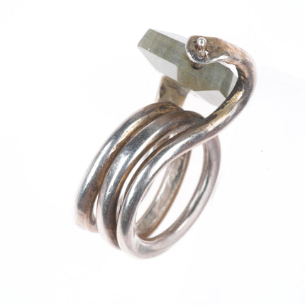 sz8.5 vintage modernist sterling silver heavy coiled swiveling crystal ring