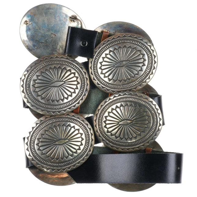Vintage Maloney Navajo sterling silver deep stamped concho belt