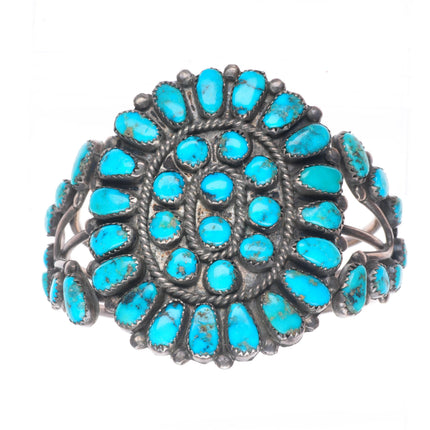 6.3" c1950 Vintage Zuni sterling silver Morenci turquoise cuff bracelet