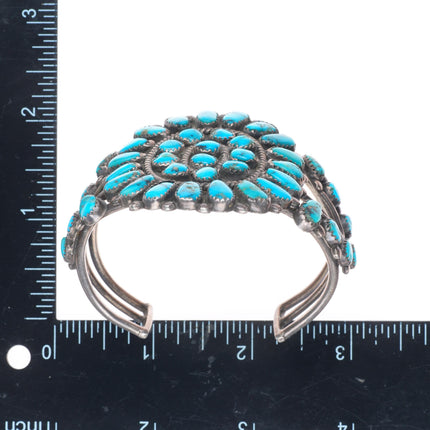 6.3" c1950 Vintage Zuni sterling silver Morenci turquoise cuff bracelet