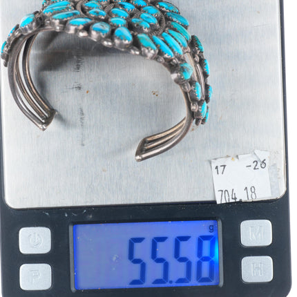 6.3" c1950 Vintage Zuni sterling silver Morenci turquoise cuff bracelet