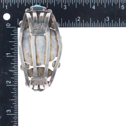 6.4" Vintage Zuni sterling silver carved turquoise cluster cuff bracelet