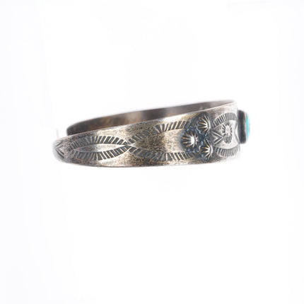 6.4" 1940's Vintage Navajo hand stamped sterling silver turquoise cuff bracelet