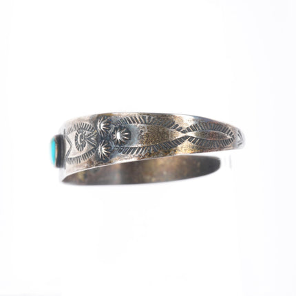 6.4" 1940's Vintage Navajo hand stamped sterling silver turquoise cuff bracelet