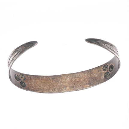6.4" 1940's Vintage Navajo hand stamped sterling silver turquoise cuff bracelet