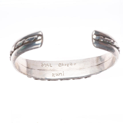 6.2" Mel Chapito Zuni sterling silver twisted wire channel inlay cuff bracelet