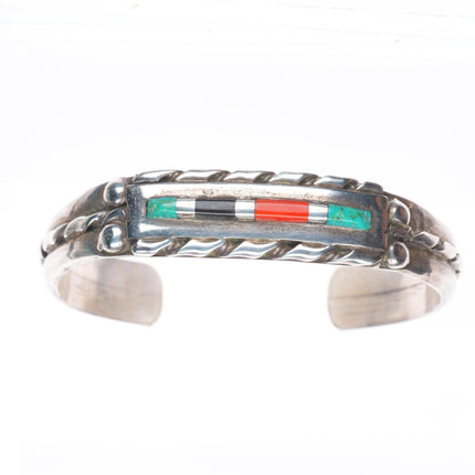 6.2" Mel Chapito Zuni sterling silver twisted wire channel inlay cuff bracelet