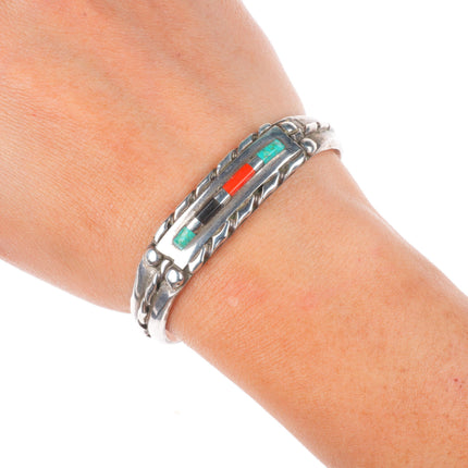 6.2" Mel Chapito Zuni sterling silver twisted wire channel inlay cuff bracelet
