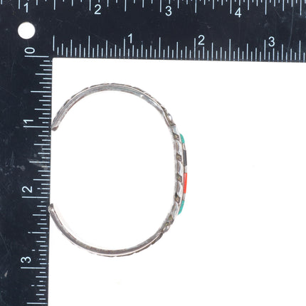 6.2" Mel Chapito Zuni sterling silver twisted wire channel inlay cuff bracelet