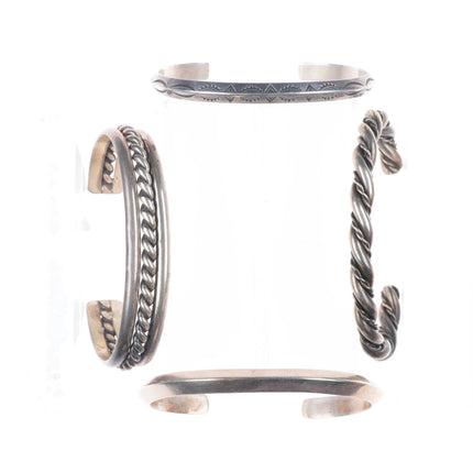 6.25" Vintage Navajo sterling silver carinated/twisted stacker cuff bracelet lot