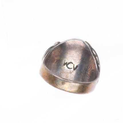 sz10.5 vintage WCV Navajo sterling silver turquoise ring w/ feather sides