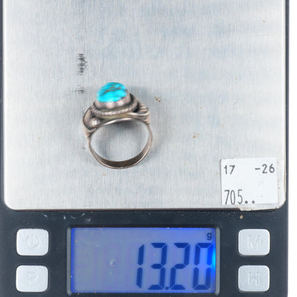 sz10.5 vintage WCV Navajo sterling silver turquoise ring w/ feather sides