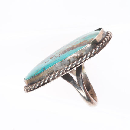 sz7 big vintage Navajo sterling silver ring with nice turquoise rope edge