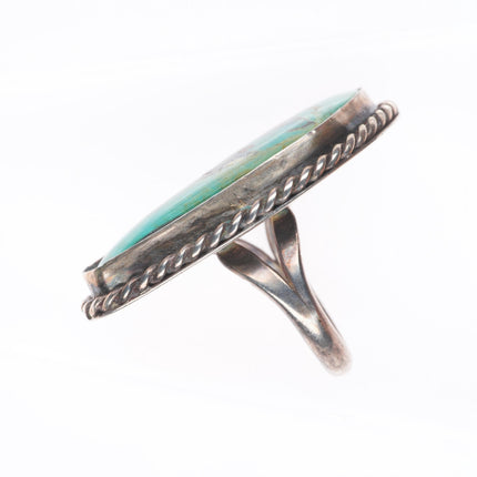 sz7 big vintage Navajo sterling silver ring with nice turquoise rope edge
