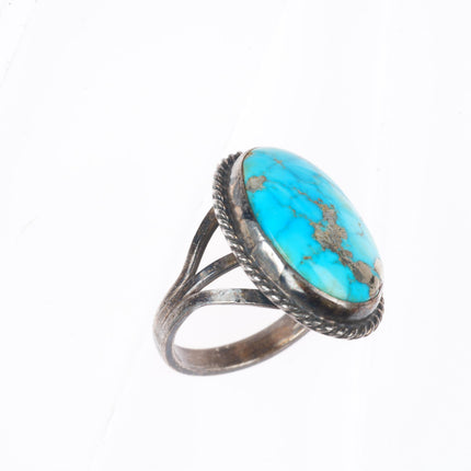 sz7.5 vintage Morenci turquoise Navajo sterling silver rope edge ring