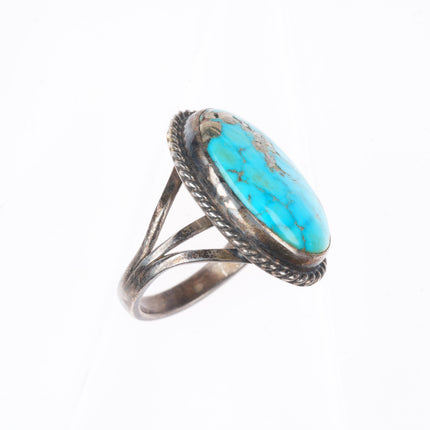 sz7.5 vintage Morenci turquoise Navajo sterling silver rope edge ring
