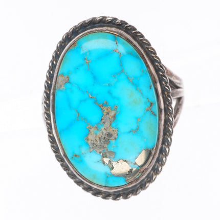 sz7.5 vintage Morenci turquoise Navajo sterling silver rope edge ring