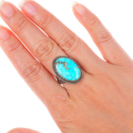 sz7.5 vintage Morenci turquoise Navajo sterling silver rope edge ring