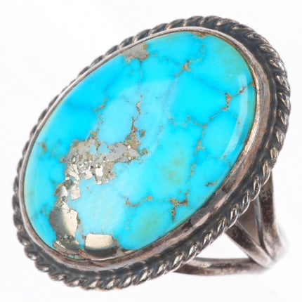 sz7.5 vintage Morenci turquoise Navajo sterling silver rope edge ring