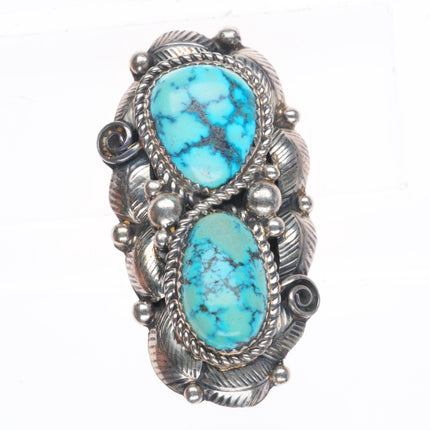 sz8 Vintage Navajo sterling silver Bird's Eye Kingman turquoise long ring size 8