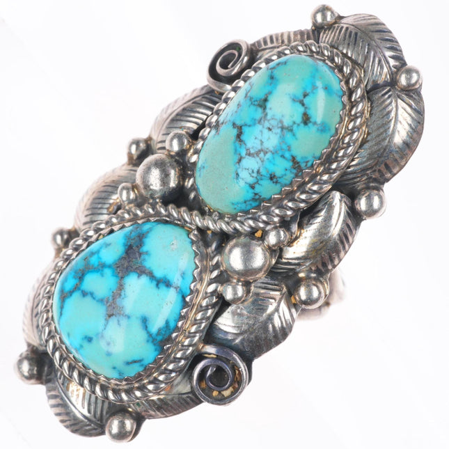 sz8 Vintage Navajo sterling silver Bird's Eye Kingman turquoise long ring size 8