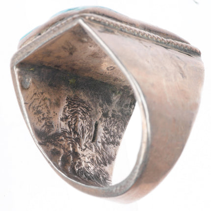 sz10 vintage Zuni sterling silver carved turquoise channel inlay size 10 ring