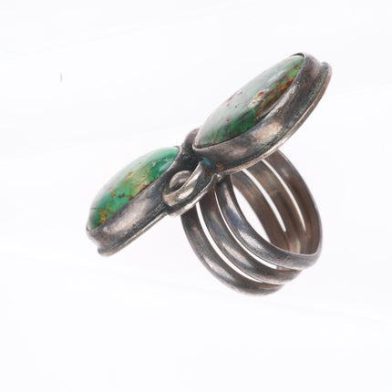 sz6 vintage Navajo sterling silver green two stone turquoise size 6 ring