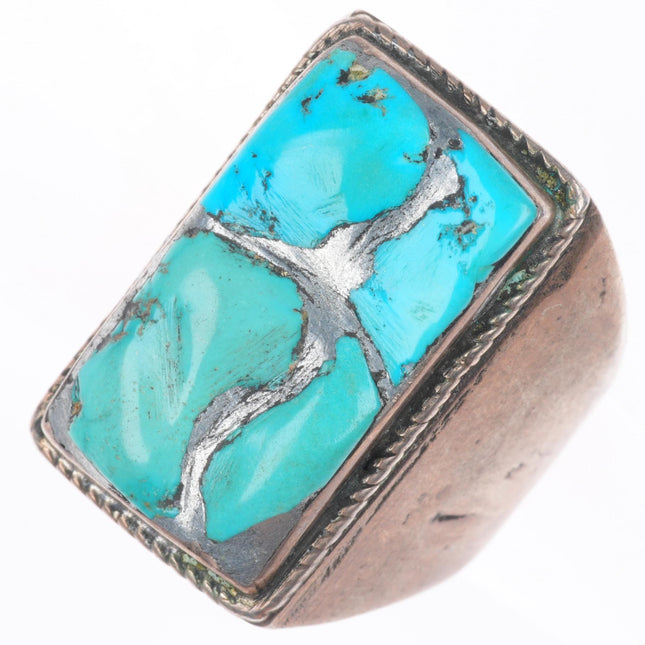 sz10 vintage Zuni sterling silver carved turquoise channel inlay size 10 ring
