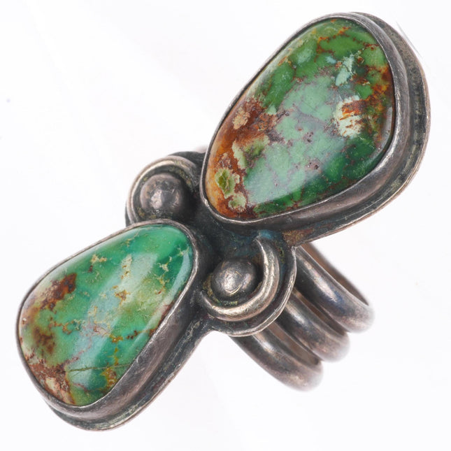 sz6 vintage Navajo sterling silver green two stone turquoise size 6 ring