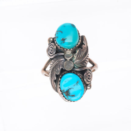 sz9 GK Navajo vintage sterling silver two stone turquoise size 9 ring