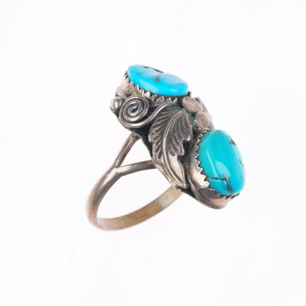 sz9 GK Navajo vintage sterling silver two stone turquoise size 9 ring