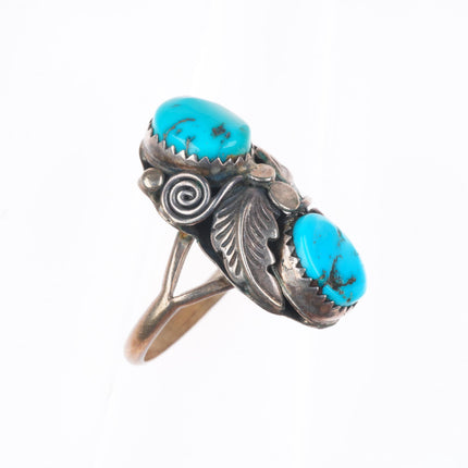 sz9 GK Navajo vintage sterling silver two stone turquoise size 9 ring