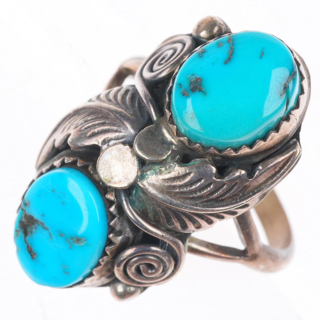 sz9 GK Navajo vintage sterling silver two stone turquoise size 9 ring